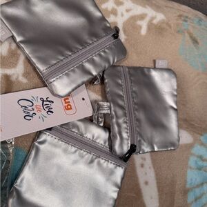 Lug Metallic Silver Zippered Pouch Trio NEW!!